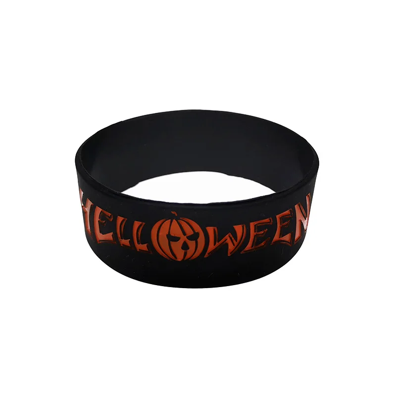 25 Stück, 2,5 cm breite Halloween-Silikonarmbänder, Party- und Festivalarmbänder, schwarz und orange. – Detail 7