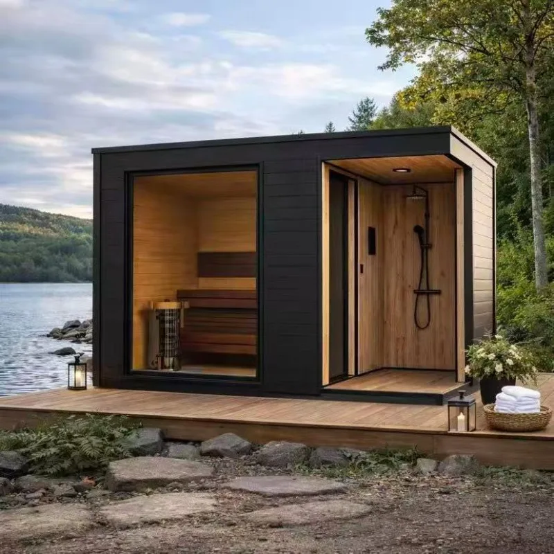 Customized Villa Spa Sauna Cabin Hemlock Solid Wood Electric Dry Steam Sauna Room Indoor Outdoor for Wellness Therapy