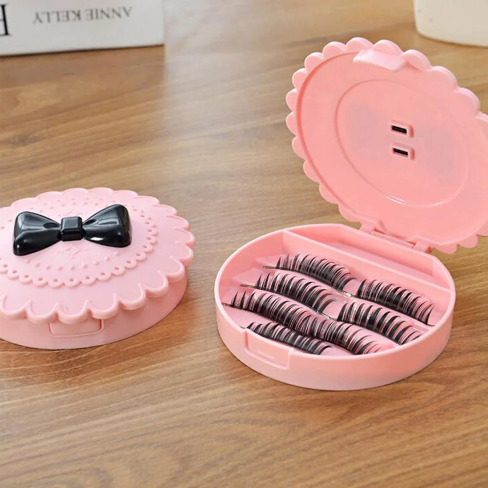 

Pink Bowknot Acrylic False Eyelash Storage Box Organizer Makeup Mirror Case Convenient Gift for