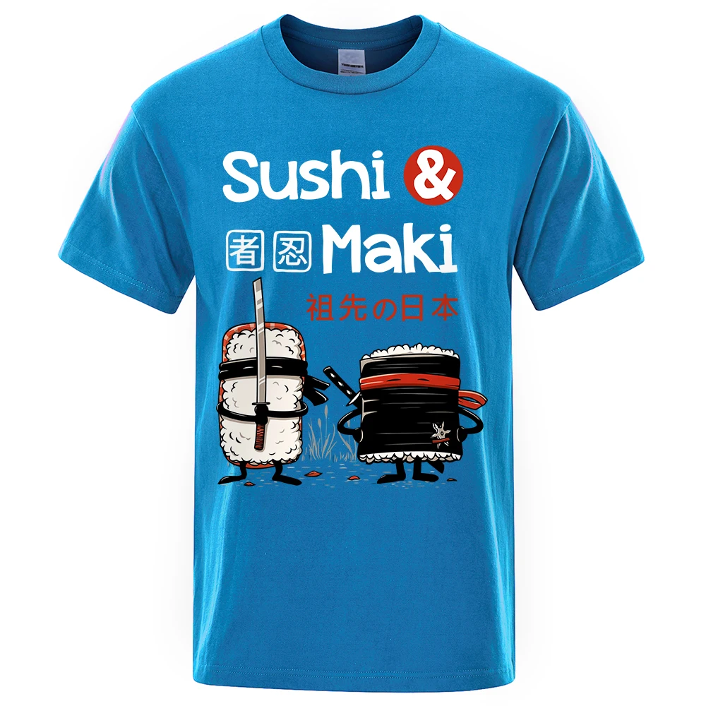 Sushi Maki'S Japanische Küche Druck Männer T Shirt Farbe Casual Tops Baumwolle Trendy T-shirts Hip Hop Crewneck Mann Kleidung