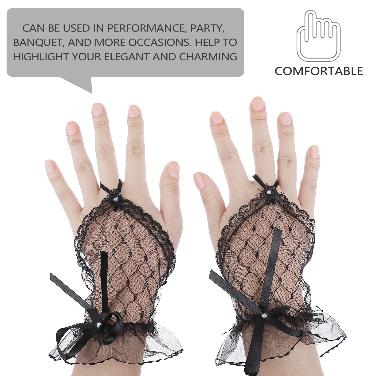 2 pares de guantes sin dedos de encaje, Cosplay de boda, accesorio de vestido de Lolita, guantes de actuación nupcial, accesorio de decoración de vestido