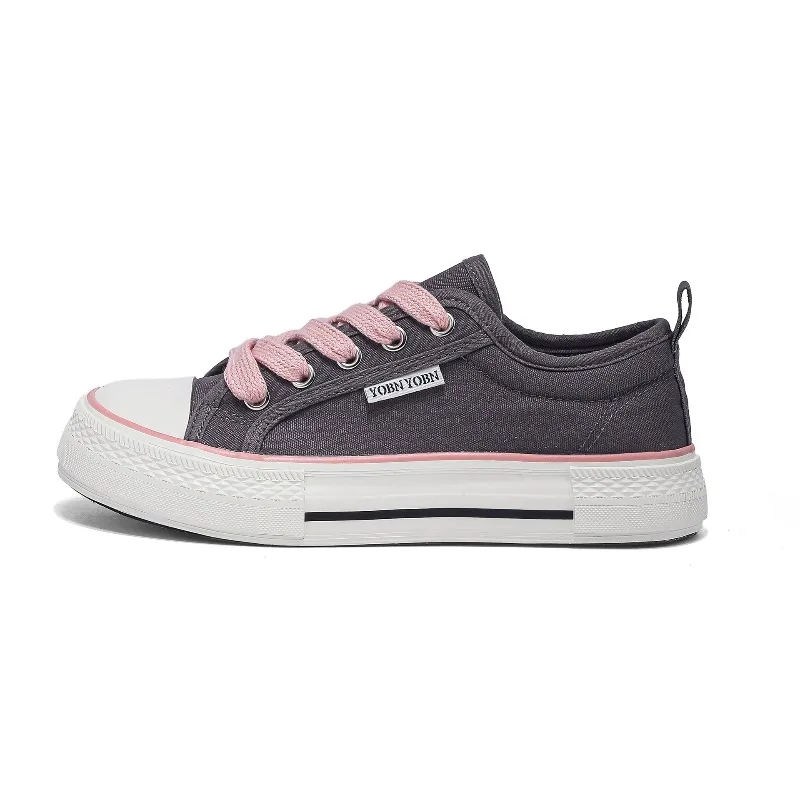 2026 Women Fresh Canvas Shoes Low Top Female Students Solid Green Sneakers Thick Sole Summer Casual Grey Pink Sport Shoes
