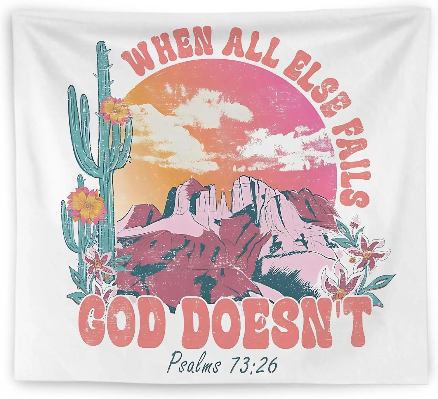 Western Christian Tapestry Wall Hanging, Religious Wall Decor, Psalms 73:26 Bible Verse Christian Wall Blanket Decor for Home