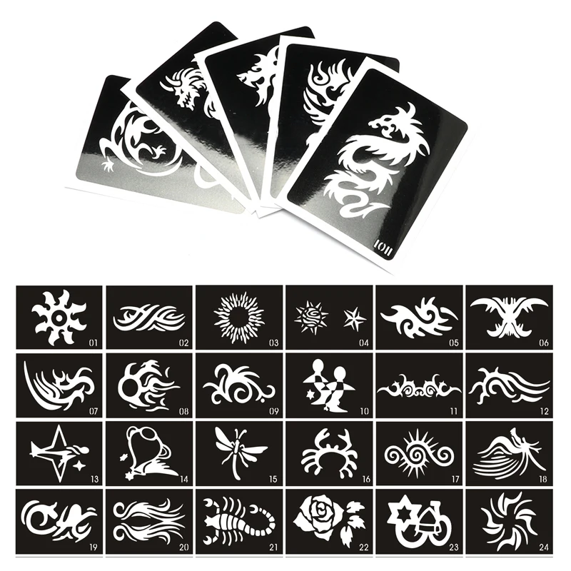 

Free shipping 100 Mixed Design Fake Tattoo Sheets Stencils for Body Painting Glitter Temporary Tattoo Kit