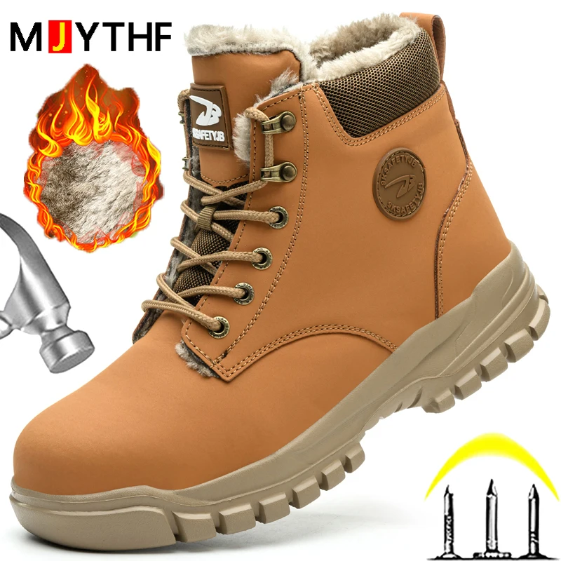 Winter Boots Safety Shoes Men Waterproof Work Boots Steel Toe Shoes Puncture-Proof Indestructible Shoes Protective Boots Men