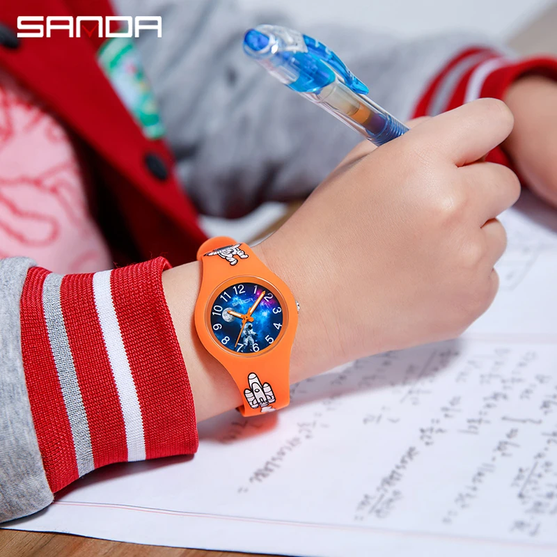 Sanda 6098 New Children's Watch Starry Sky Cartoon Student Male and Female Silicone Fashion Fluorescent Outdoor Waterproof Watch