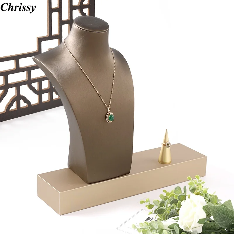 

Brown Leather Tall Jewellery Necklace Chain Pendant Display Bust Counter Organizer Jewellers Cabinet Necklace Mannequin Holder