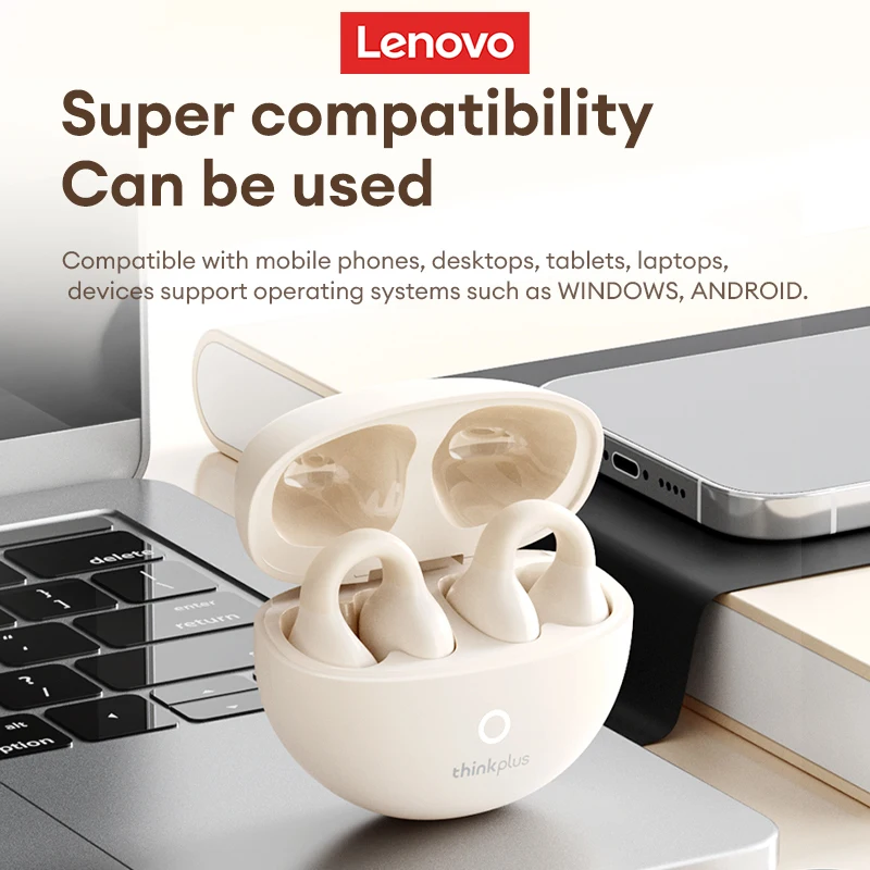 New Lenovo LP25 OWS Wireless Bluetooth Ear Clip Headphones Long Battery Life Gaming Headset HIFI Surround Sound Earbuds With Mic