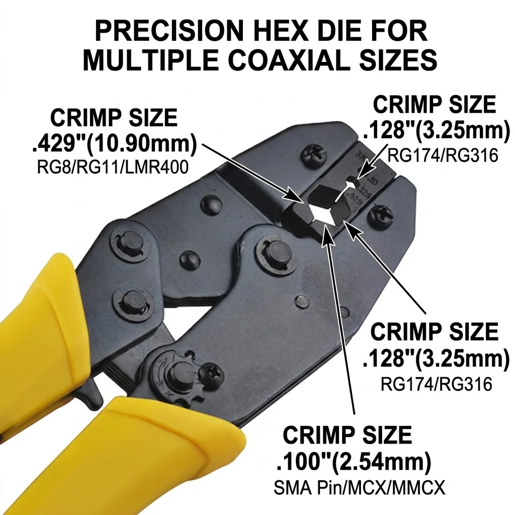 Superbat Yellow Crimper Crimping Tool for Coaxial Cable RG8 RG11 RG213 LMR400 RG316 RG174 SMA N MCX - 336K