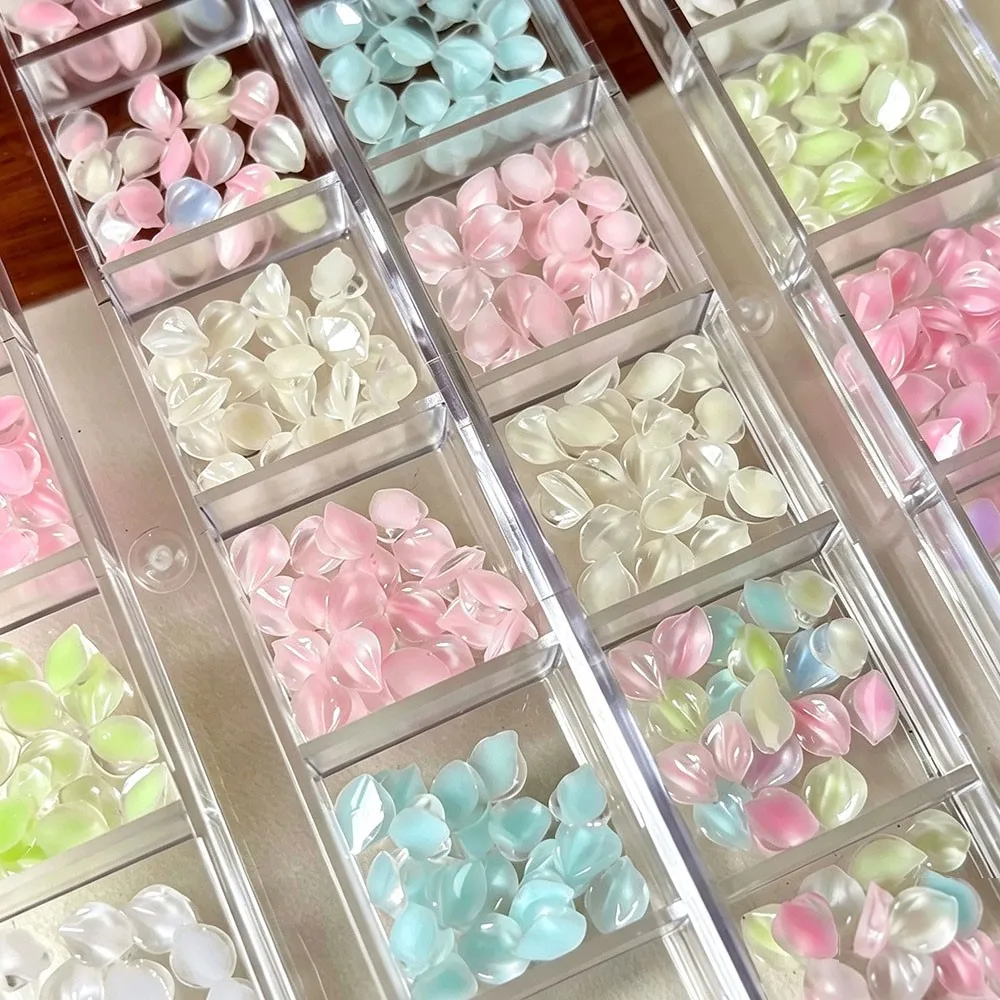 12grid 3D Colorful Crystal Flower Petal Nail Rhinestones Ice Translucent Petal Nail Charms Resin Flatback Flower Nail Charms E2*