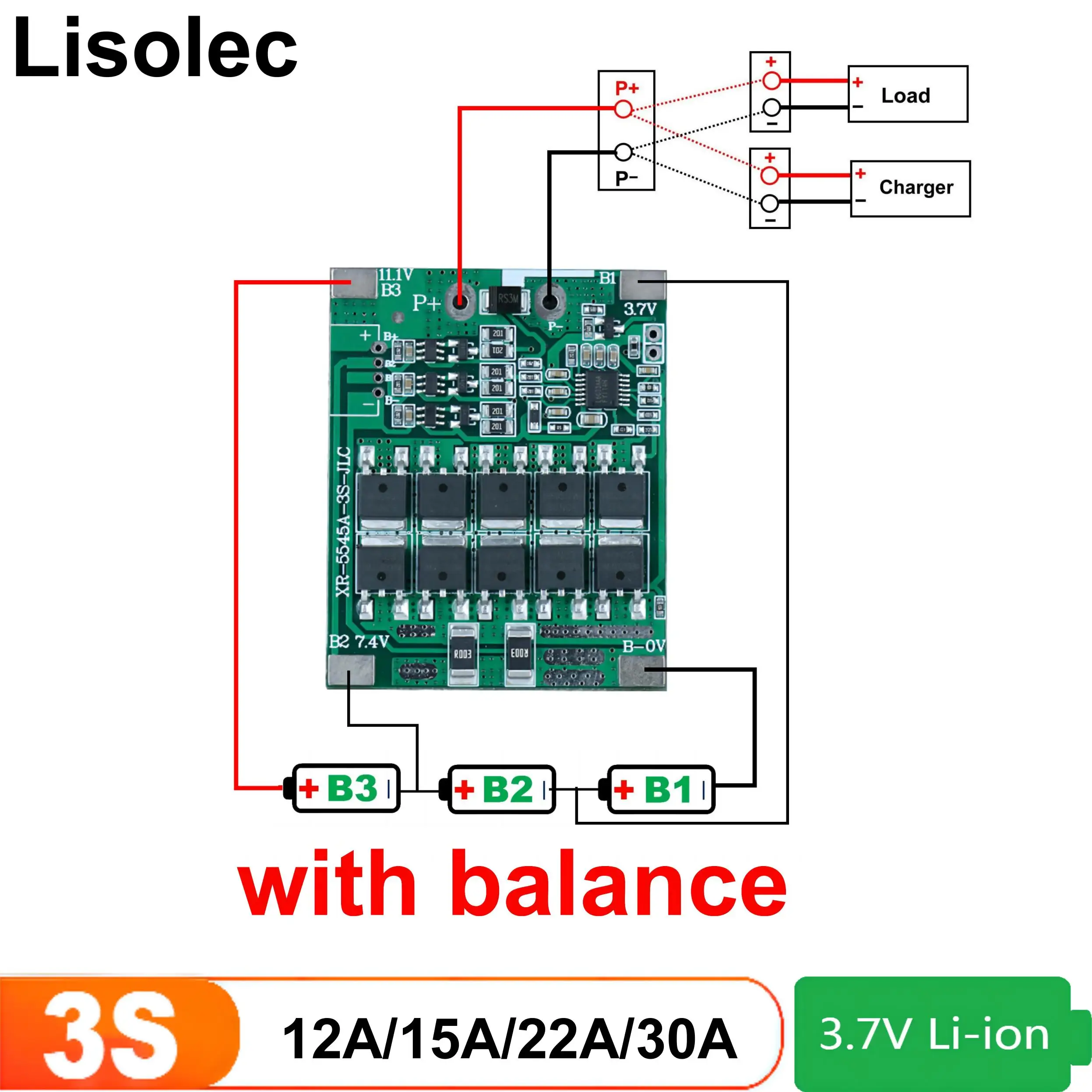 Placa de carga Bms 3s, placa de protección de batería de litio 18650 Lipo, módulo de carga para herramienta de Motor de taladro, 12V, 5A, 10A, 20A, 30A