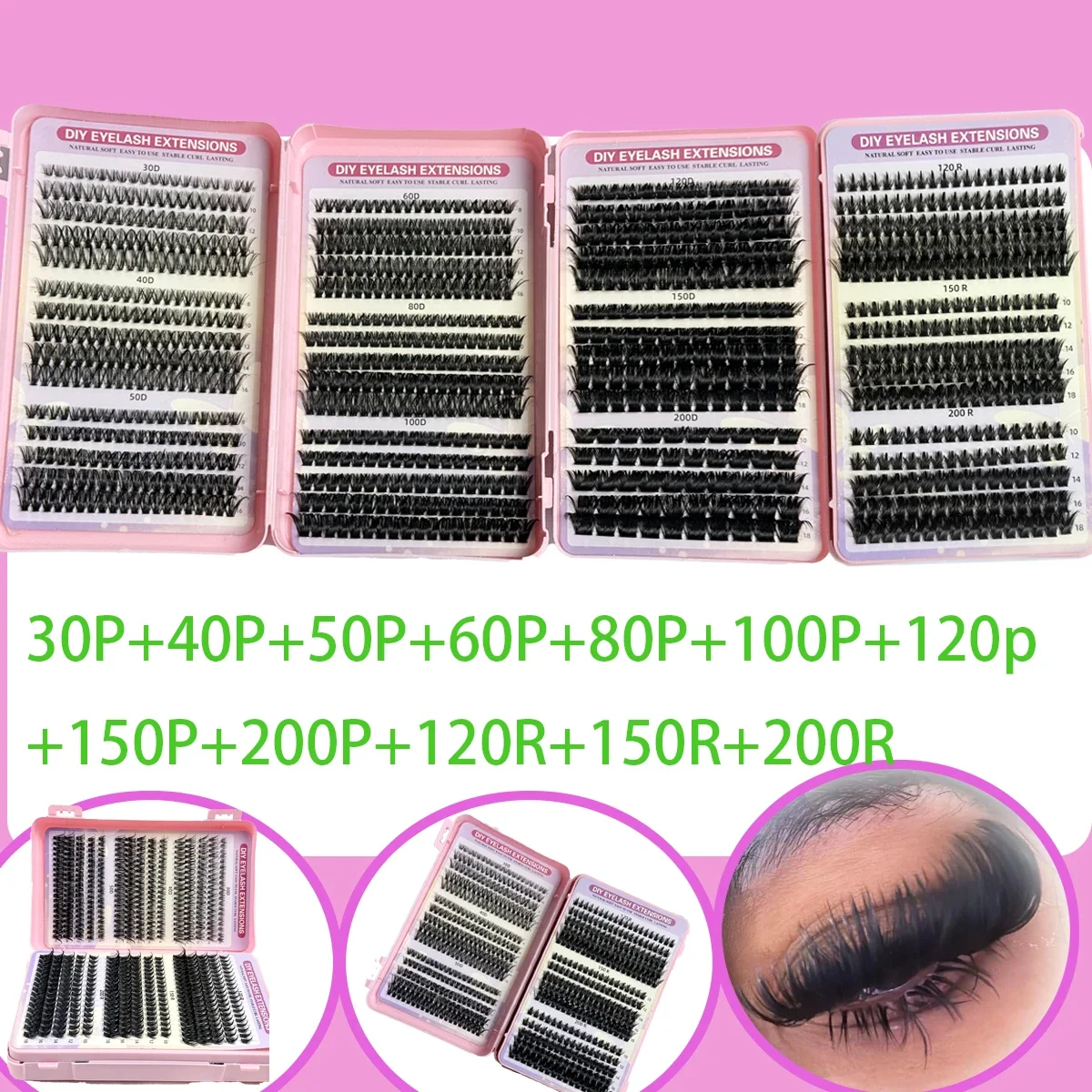 DIY Spiky Lash Extension 20 Reihen Wimpernbüschel 1055 Stück 30-200P Wimpernspitzen Untere Wimpern Manga Cluster Faux Mink Lash Makeup