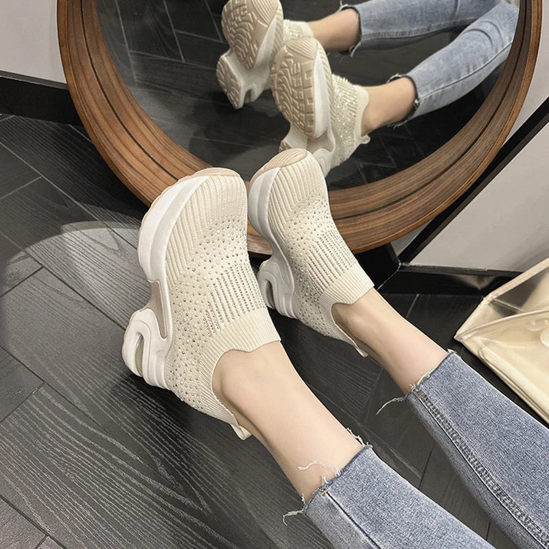 High Quality Shoes Air Cushion lightweight Breathable Sneakers For Women Fashion Rhinestone Platform Slip-on Shoes zapatillas