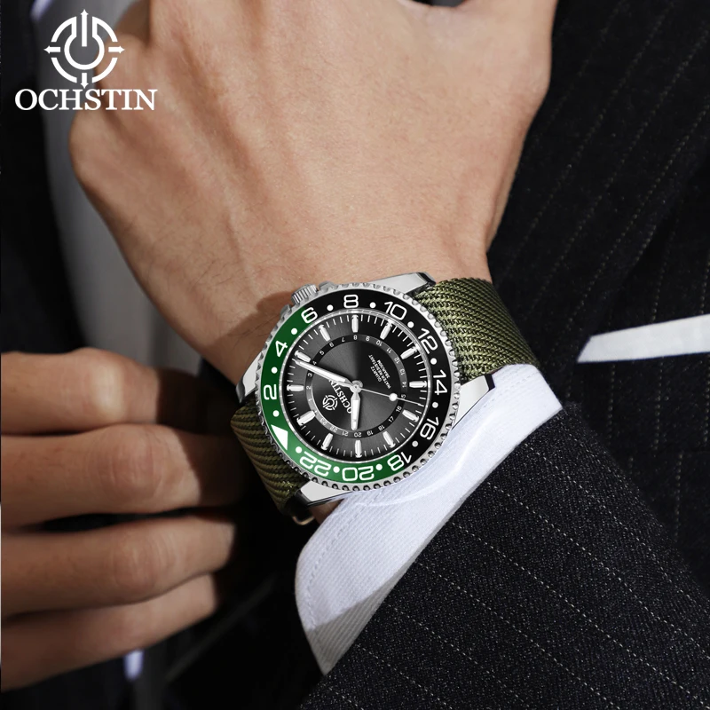 OCHSTIN Man Nylon Strap Tactical Sport Navigator Quartz Watch Men's Waterproof For Seaside Vacation Daily Wearing Wristwatch
