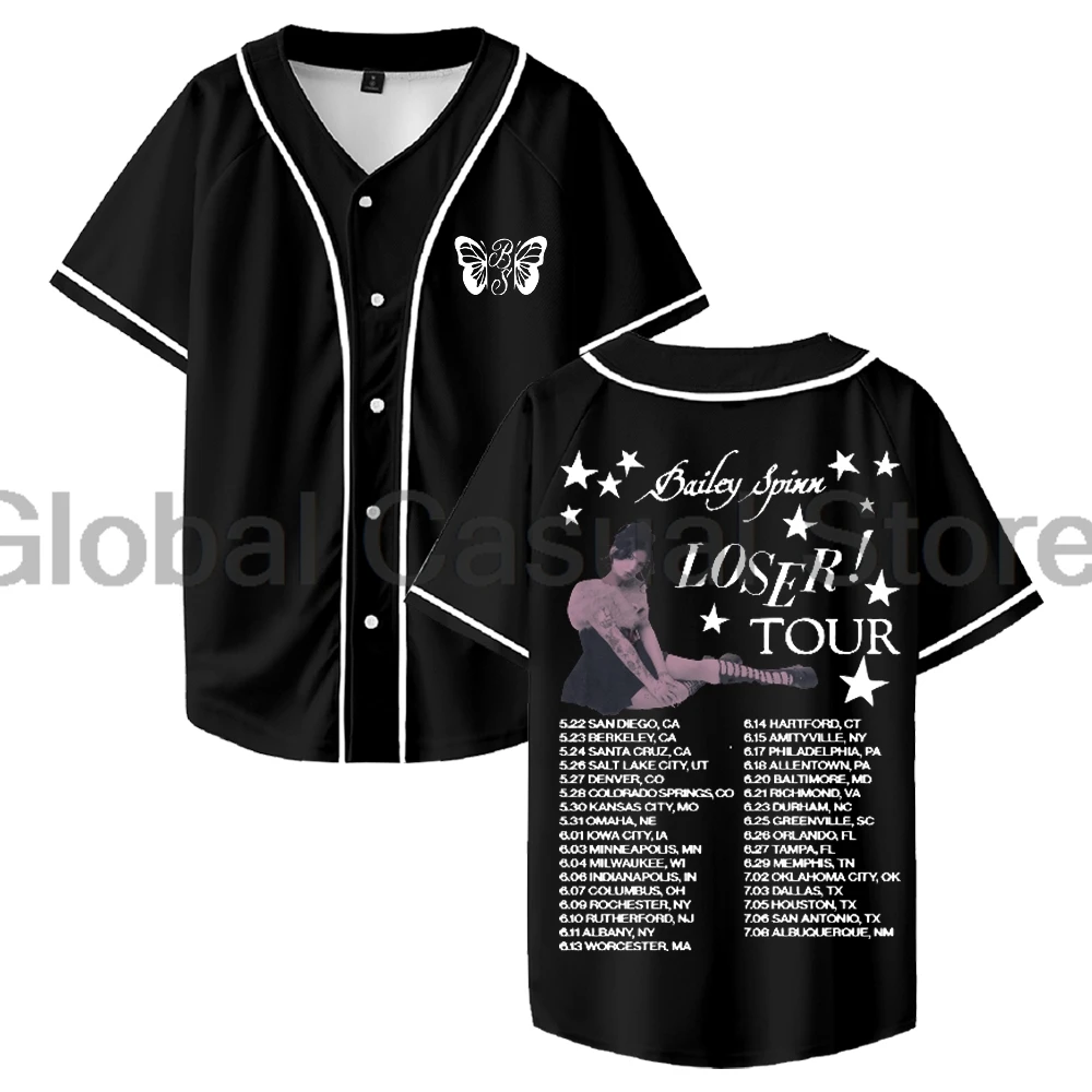 بيلي سبين لوزر تور 2025 البيسبول جيرسي الخامس الرقبة قصيرة الأكمام زر متابعة قمصان الرجال النساء في الهواء الطلق الشارع الشهير القمم