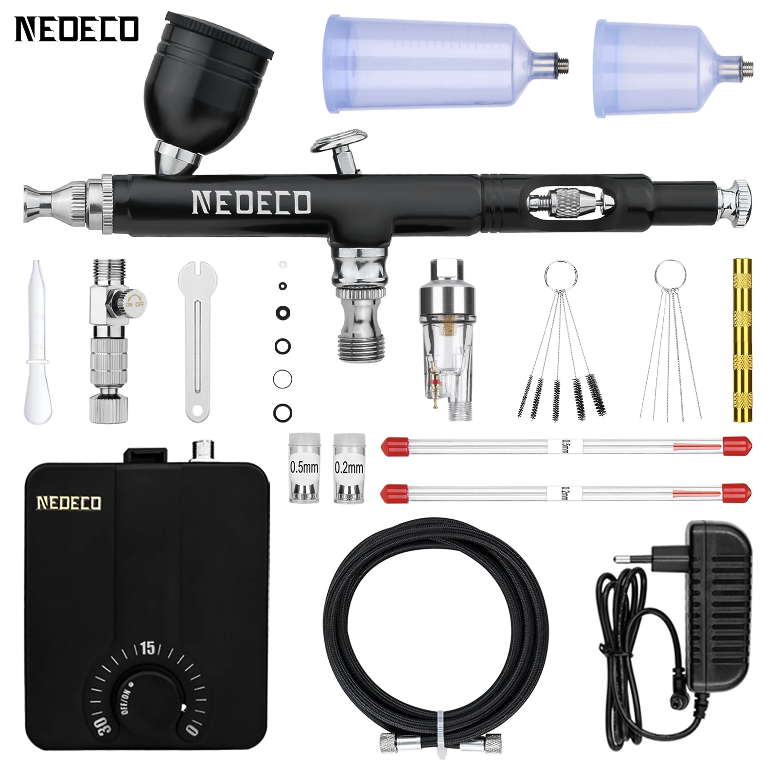 Neoeco 30PSI Airbrush-Set, tragbares Dual-Action-Multifunktions-Airbrush-Set, geräuschreduzierender Kompressor zum Malen von Kuchen, Modell