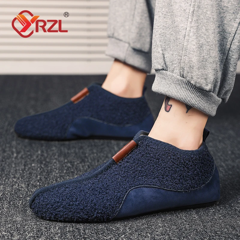 

YRZL Mens Shoes Lightweight Comfortable Men's Slippers Warm Designer Slip on Flats Shoes Man Loafers Indoor Home Cotton Shoes