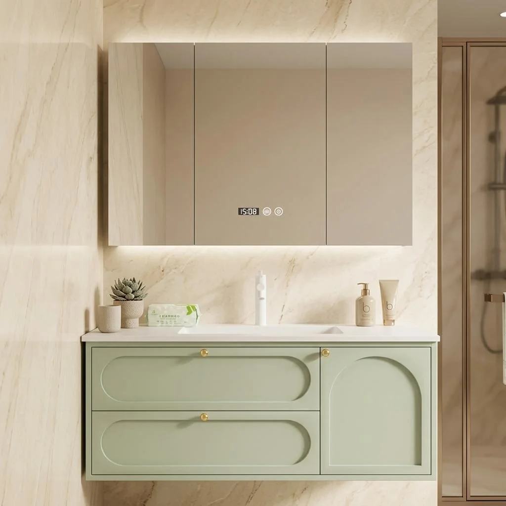 xx- Modern Solid Wood Ceramic Eco-Friendly Waterproof Bathroom Sink Cabinet Copper Drainer Faucet Wall-Mounted Hall Vanities&
