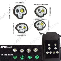 4PCS/PVC Rubber Badges Tiny Skull Applique Patches with Hook and Loop Glow in Dark,Mini Luminous Jellyfish for Backpack