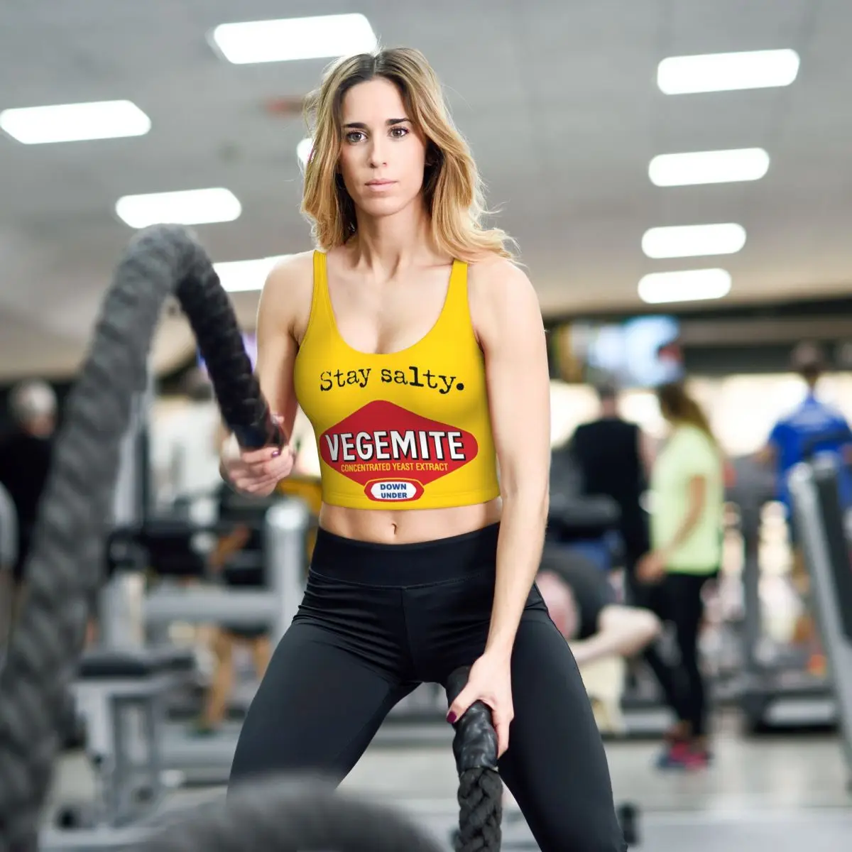 

Custom Stay Salty Vegemite Women Sports Vest Bra Gym Workout High Impact Yoga Crop Tank Top
