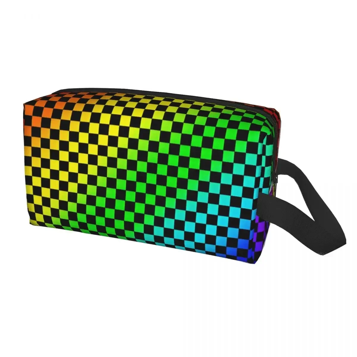 Custom Black And Rainbow Squares Pattern Checkered Flag Makeup Bag for Women Travel Cosmetic Organizer Storage Toiletry Bags Box