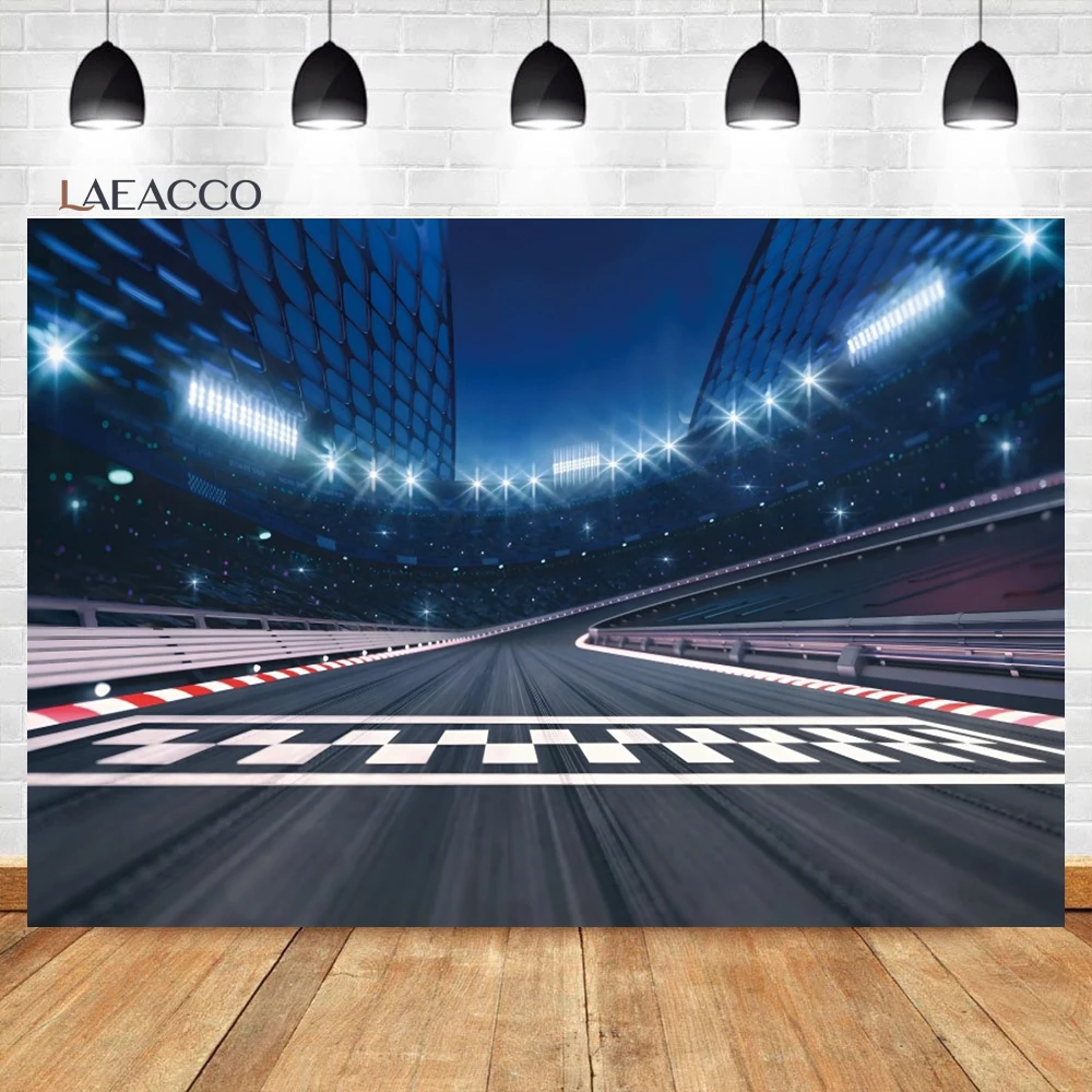 Laeacco Finish Line Race Track Backdrop Racing Car Racetrack Bleachers Motorsport Racing Sports Portrait Photography Background