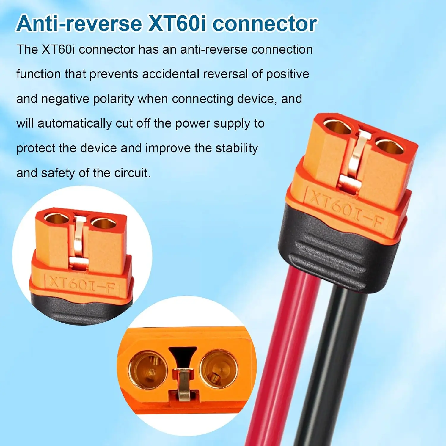 Solar to XT60i Cable 10AWG 25FT Solar Panel to XT60i Adapter Connector XT60i-F Extension Cable for Portable Power Station