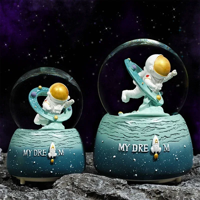 Creative Different Time and Space Astronaut Crystal Ball Luminous Music Box Home Decoration Snow Music Children Student Gifts