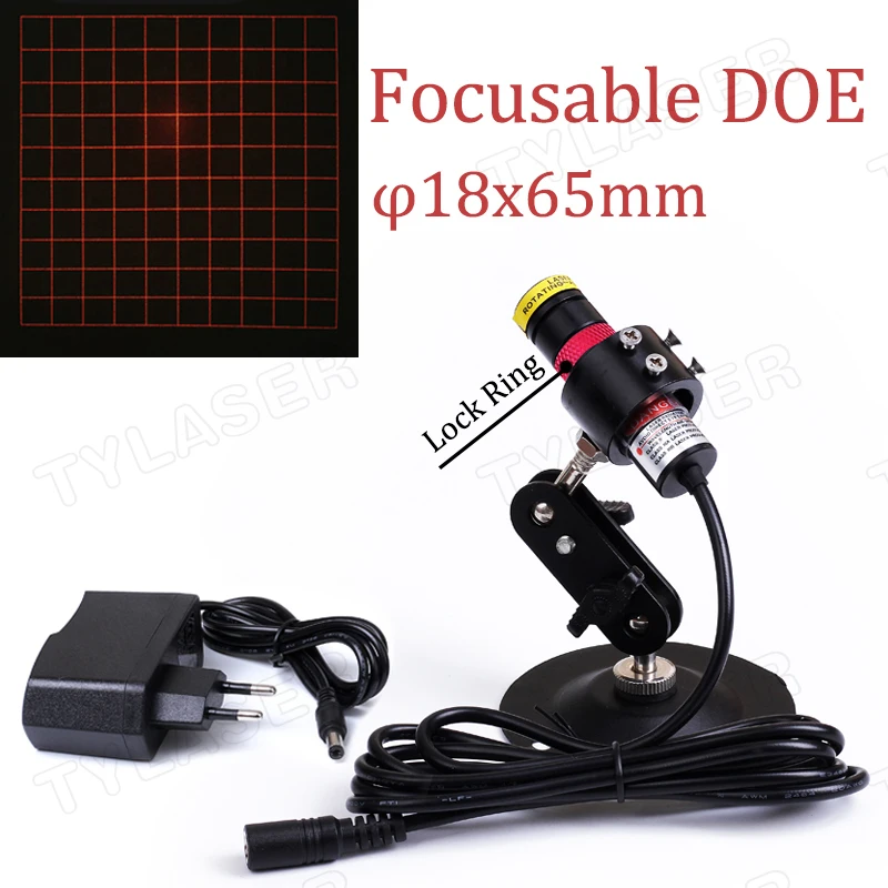 Square 10x10 Grid Focusable DOE D18x65mm 660nm Red 10mw 30mw 50mw 100mw 150mw Laser Module for Wood Stone Positioning