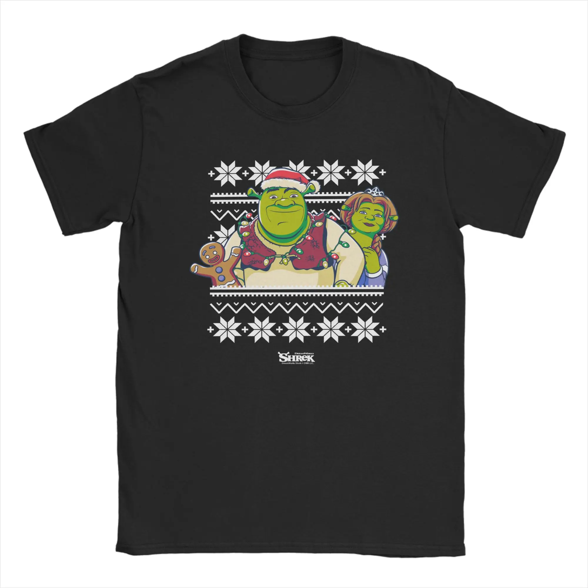 Shrek And Fiona Ugly Merry Christmas T Shirt Men 100% Cotton Crazy T-Shirt Crewneck  Tees Short Sleeve Tops Summer