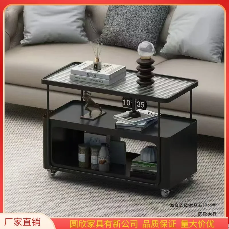 Movable Coffee Table with Wheels Small Living Room Tea Table Sofa Side Snack Trolley Simple Design for Small Apartment