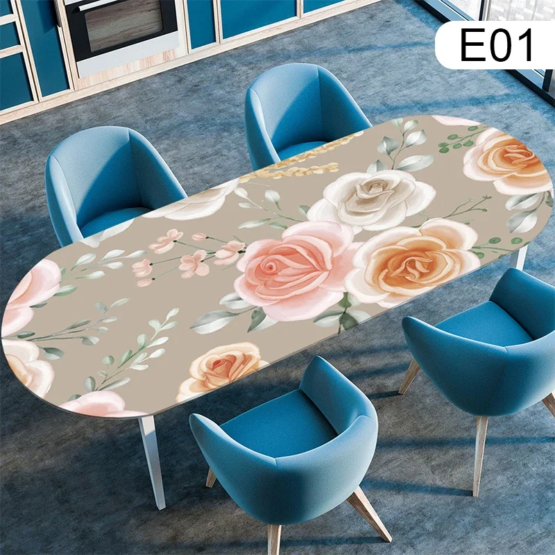 Oval Table Cover Waterproof Oil-Proof Tablecloth Elastic Kitchen Dining Wedding Party Table Cover Outdoor Courtyard Home Decor