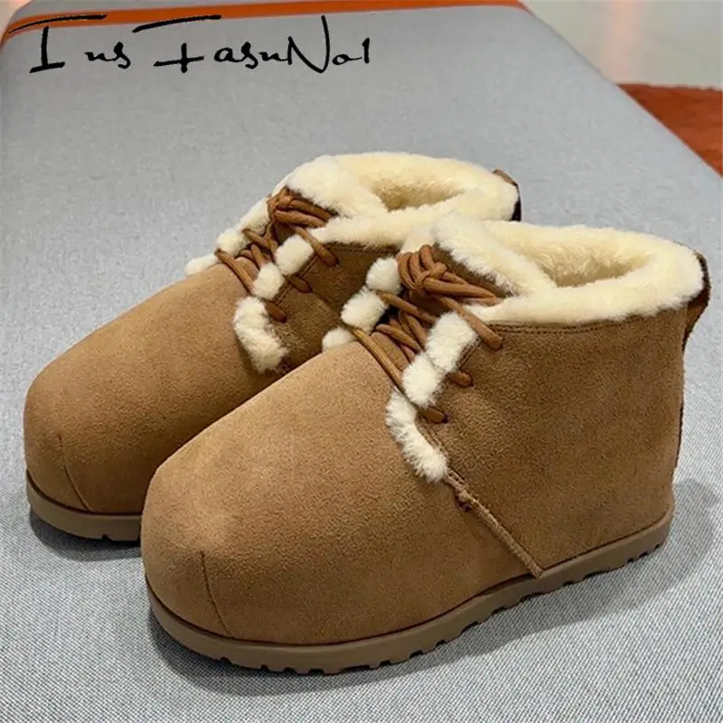 Fashion Lovely Big Round Toe Women Snow Boots Height Increasing Winter Keep Warm Ankle Boots Designer All Match Casual Shoes Ins