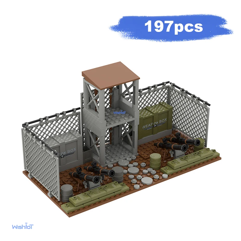 

197PCSMilitary Base Sentry Tower Sandbags 197pcs Small Particle Building Blocks Tactical Equipment Scene DIY Bricks Toy Gift