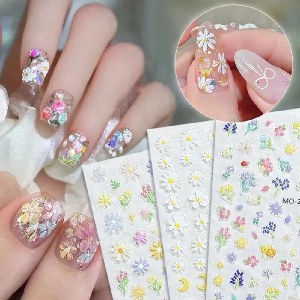 Colorful Sparkling Glass Fragment Spring Wildflowers Quality Decorations Nail High Flash Adhesive Design Stickers Art R4O4