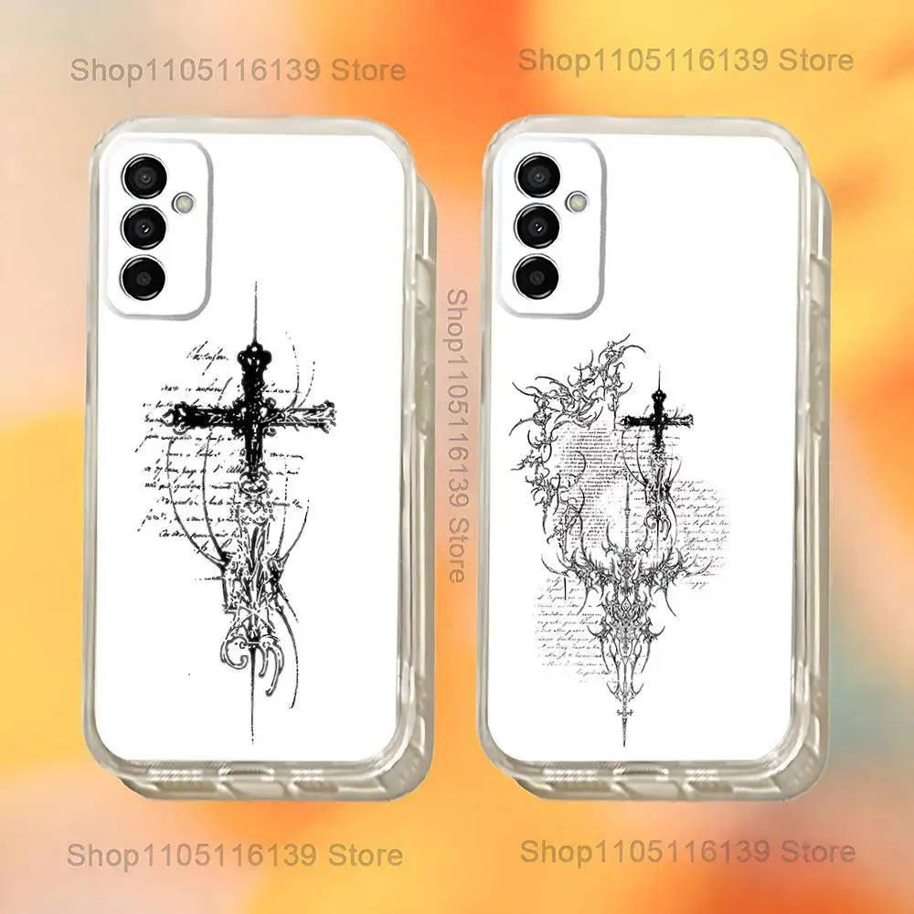 

Phone Case For Samsung S24,30,21,22,23,20 FE,lite,PIus,Ultra,5G,Note,9,10 Gothic Cyber Sigil Cross Transparent Cover