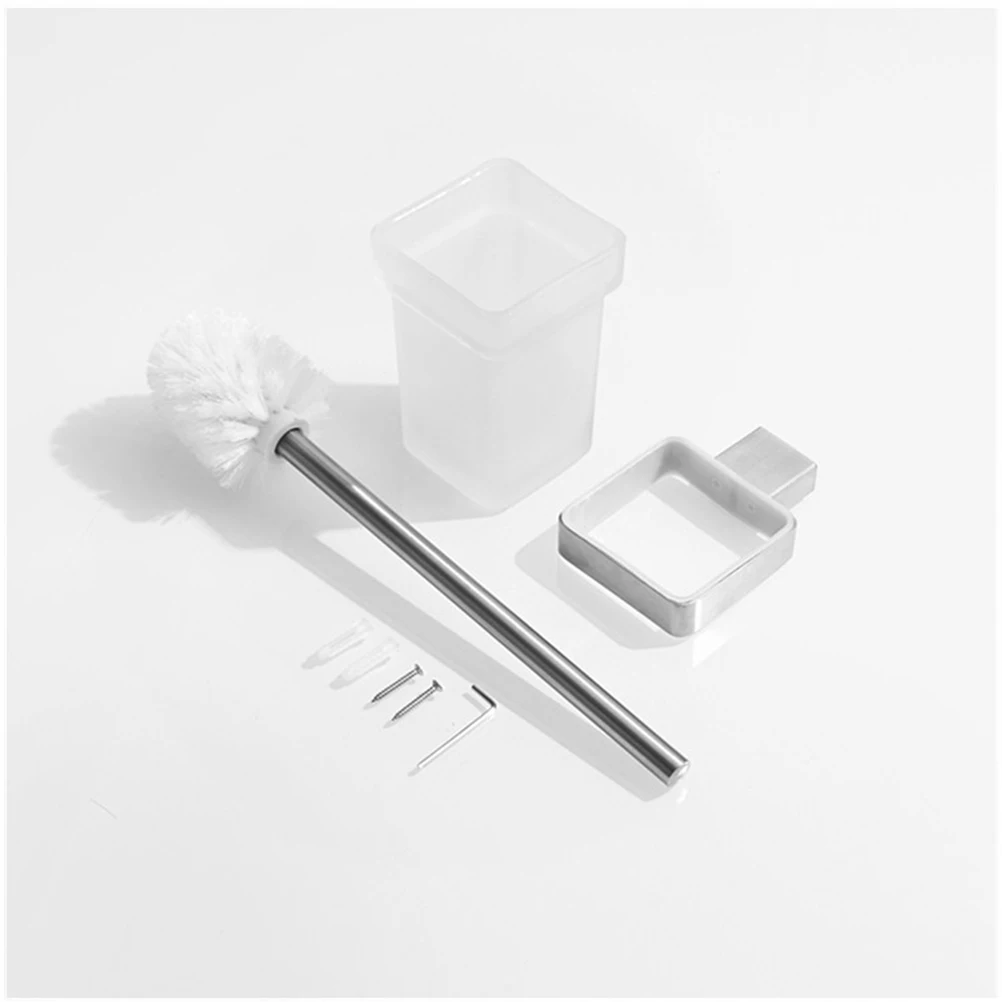 

304 Stainless Steel Wall Mounted Toilet Brush Holder with Glass Cup Modern Bathroom Cleaning Brush Set Space Saving for Home
