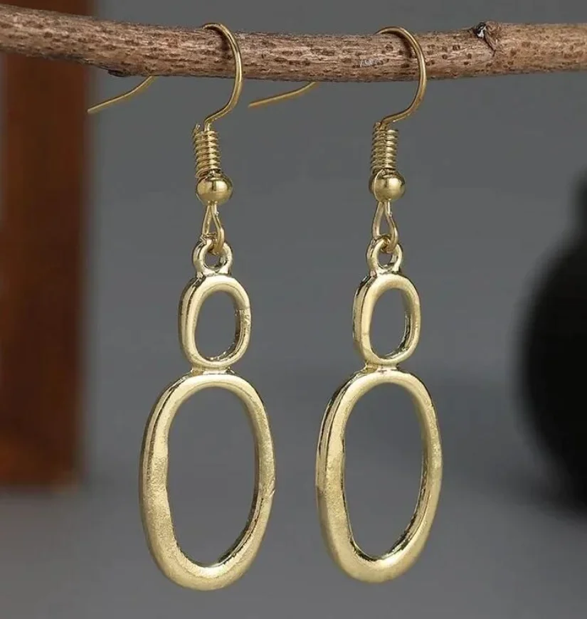 Fashion Simple Gold Color Two Drop Hoops Dangle Earrings For Women Circle Earring Fashion 2023 New Custom Jewelry