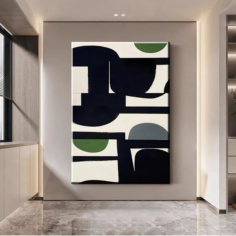 Monochrome Geometric Abstract Art Print - Textured Black & White Wall Decor for Living Room Bedroom, High-Quality Printed Poster