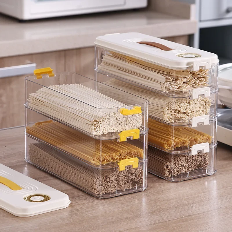 With Lid Useful Things for Kitchen Food Container Square Plastic Noodle Storage Grain Noodle Box Seal Refrigerator Organizer Box