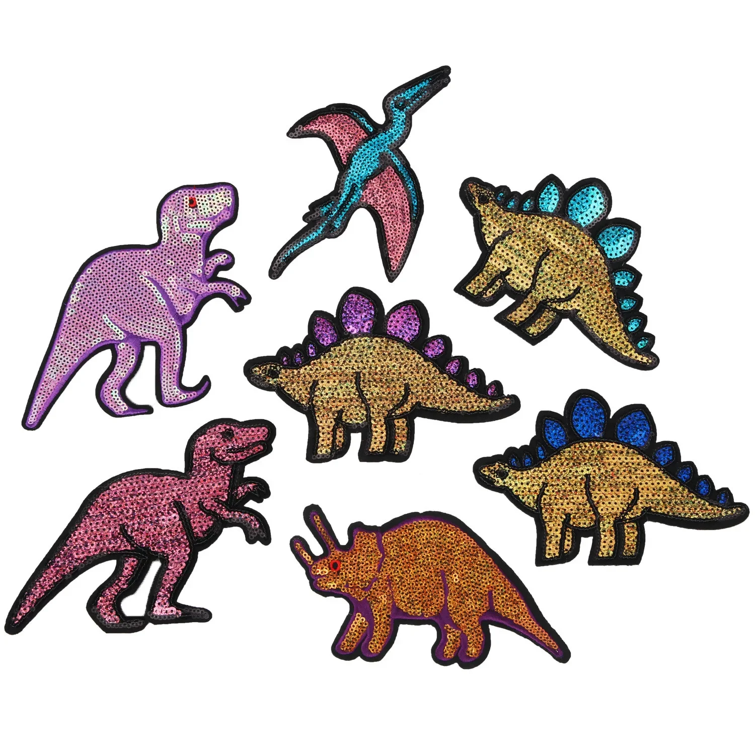 Animal Patches Iron on Patches for Clothing Stripes Dinosaur Sequins Badges Embroidered Patches Sticker on Clothes DIY Appliques