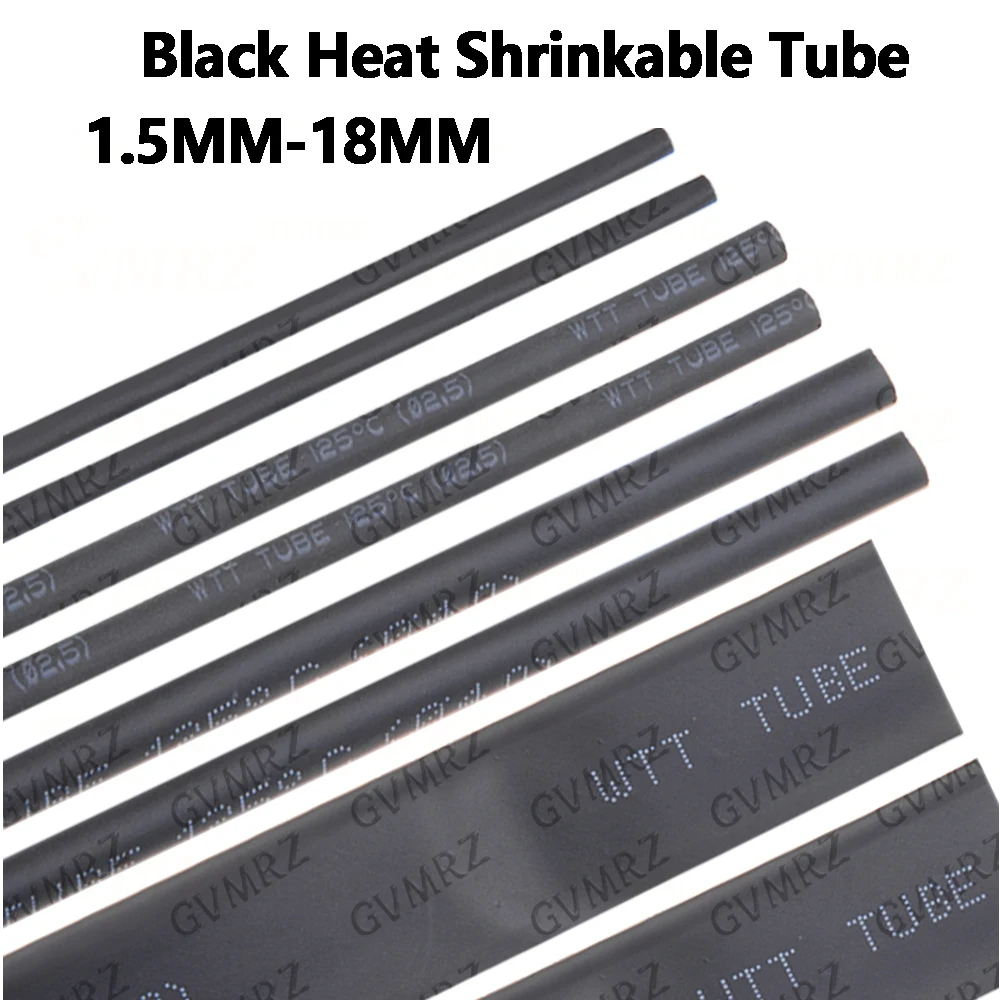 Black Heat Shrinkable Tube 1mm 1.5mm 2mm 3mm 4mm 5mm 6mm 7mm 8mm 10mm Black Insulation Sleeve 5mm 6mm Integrated circuit