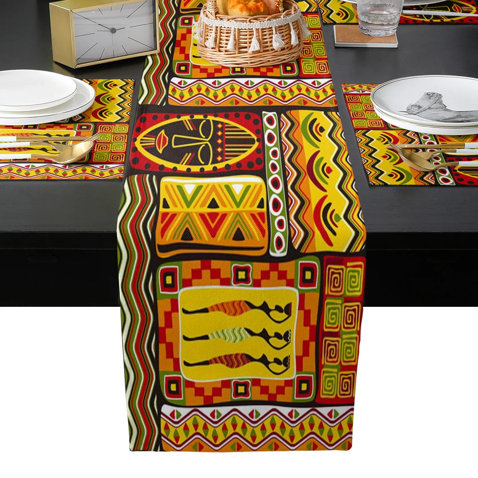 Exotic African Women Geometric Shapes Table Runner and Placemats Set Wedding Table Decoration Table Runner for Kitchen Dining