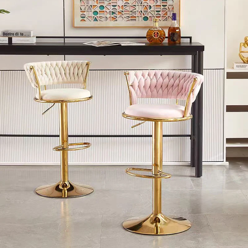 INS Swivel bar chair lift counter stool luxury Cafe Bar kitchen metal high stool Modern velvet backrest bar chair Home furniture