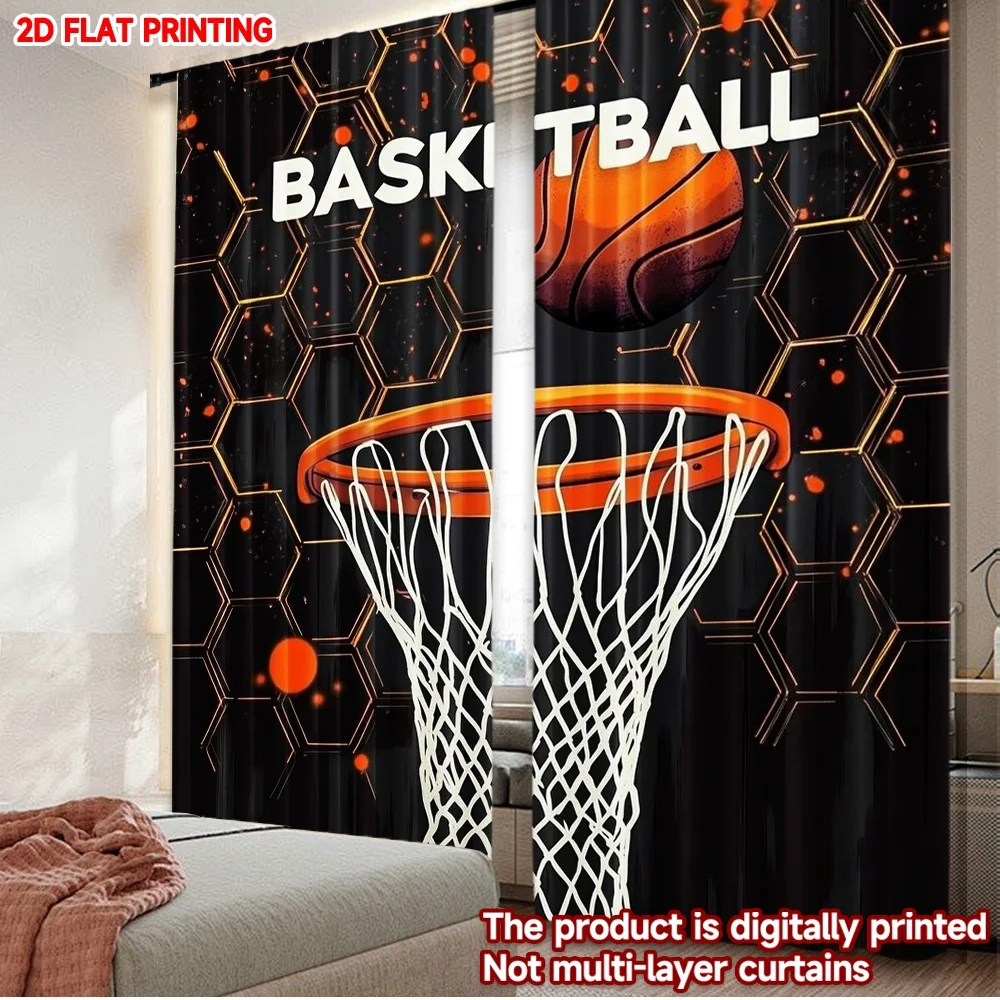 

2D плоская цифровая печать, 2 шт. штор с изображением баскетбольного кольца, полиэстеровые занавески с цифровой печатью, идеально подходят для праздничных мероприятий и дней рождения.