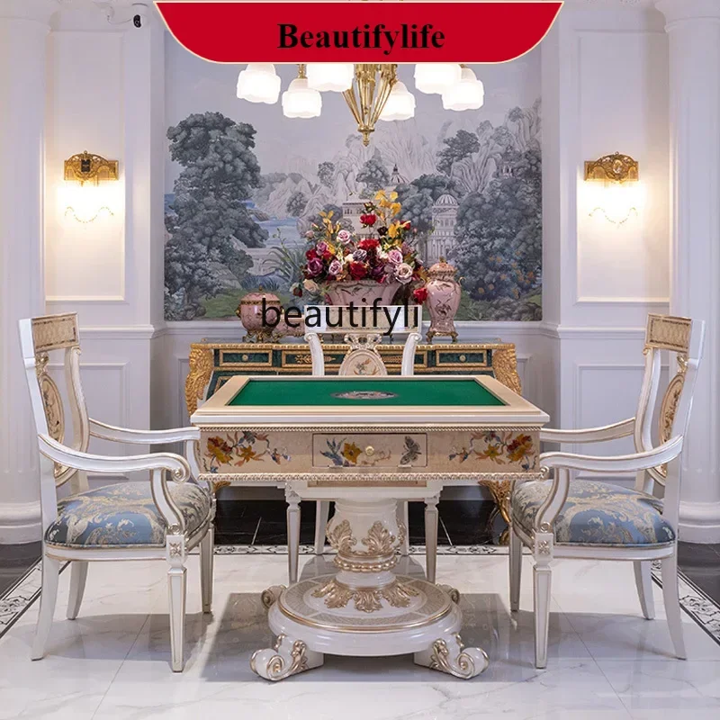 

G1218 Solid wood carved veneer, automatic mahjong table French household chess table