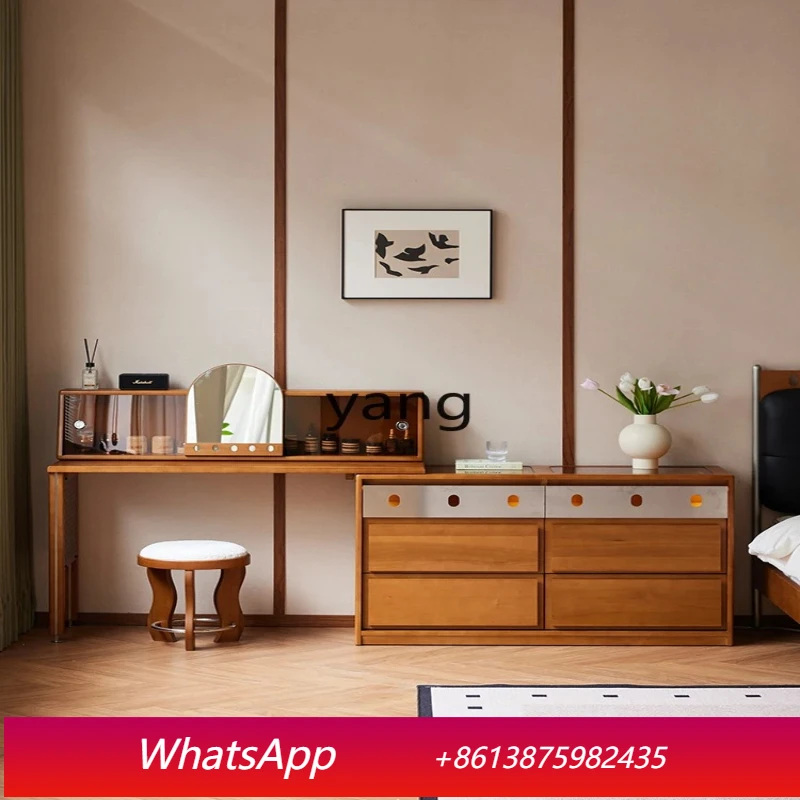 

LHP dresser retro solid wood chest integrated cosmetic table bedroom bedside retractable storage cabinet