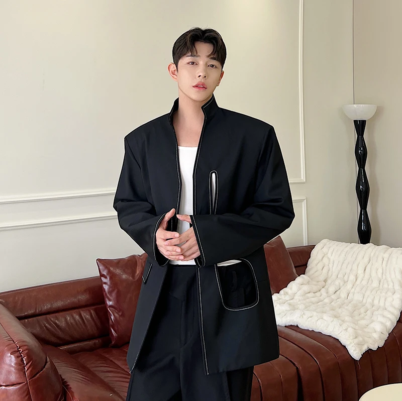 

Men's Jaet Outerwear 2023 New Sle Stand Collar Hollow Design Cardigan Suit Sle Top Lightweight Luxury Feel Youth Faion