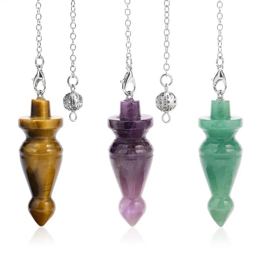 Crystal Stone Sceptre Pendulums for Dowsing Divination Natural Amethyst Quartz Lapis Lazuli Agate Amulet Spiritual Pendulos