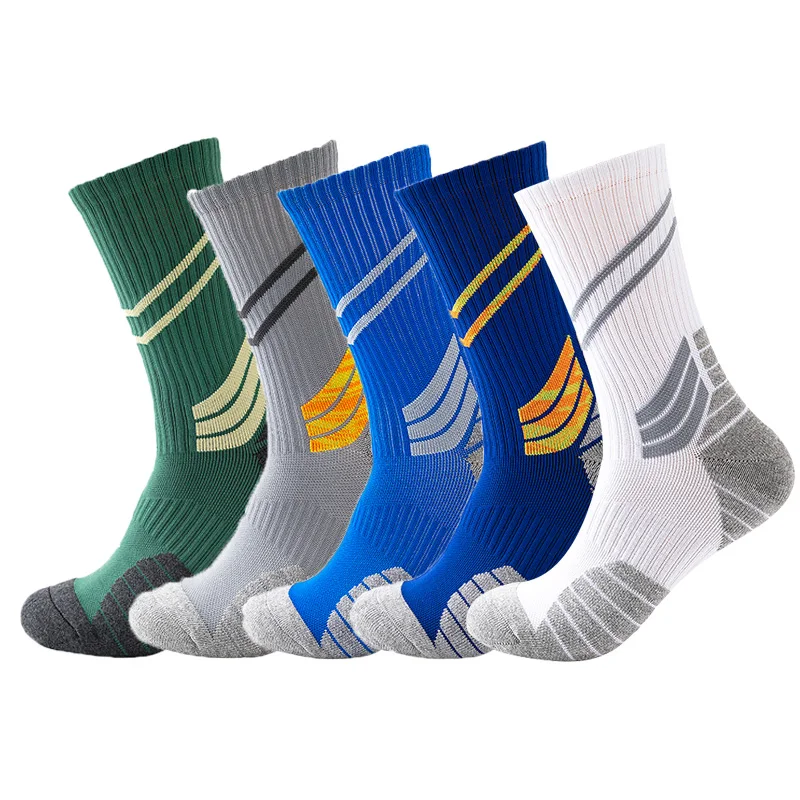 5Pairs Professional Elite Basketball Socks Mens Thicker Stocking Sweat-Absorbent Cycling Socks Sports Football Skateboard Socks